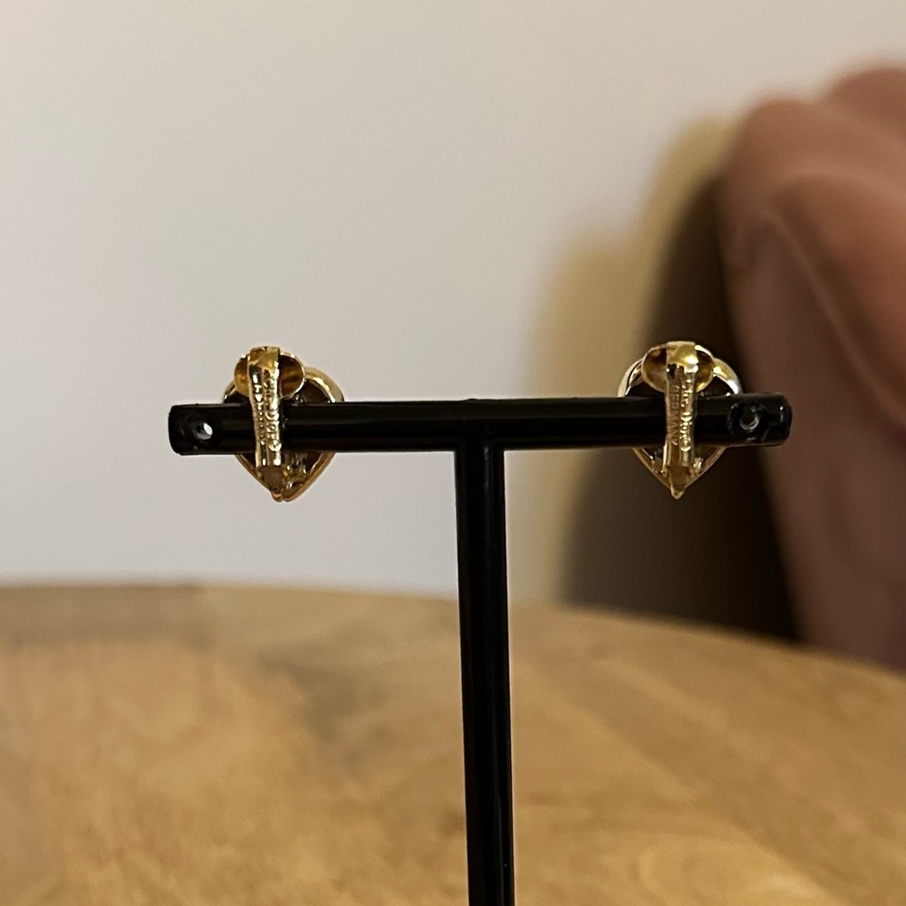 Dior Gold Plated Heart Crystal Stud Earrings - Picture 7 of 7